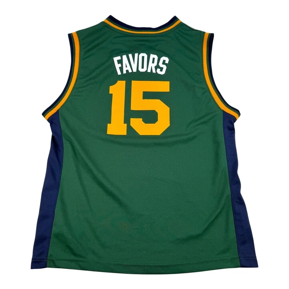Utah Jazz Basketball Jersey Youth Large Green Navy NBA Adidas Derrick Favors 15